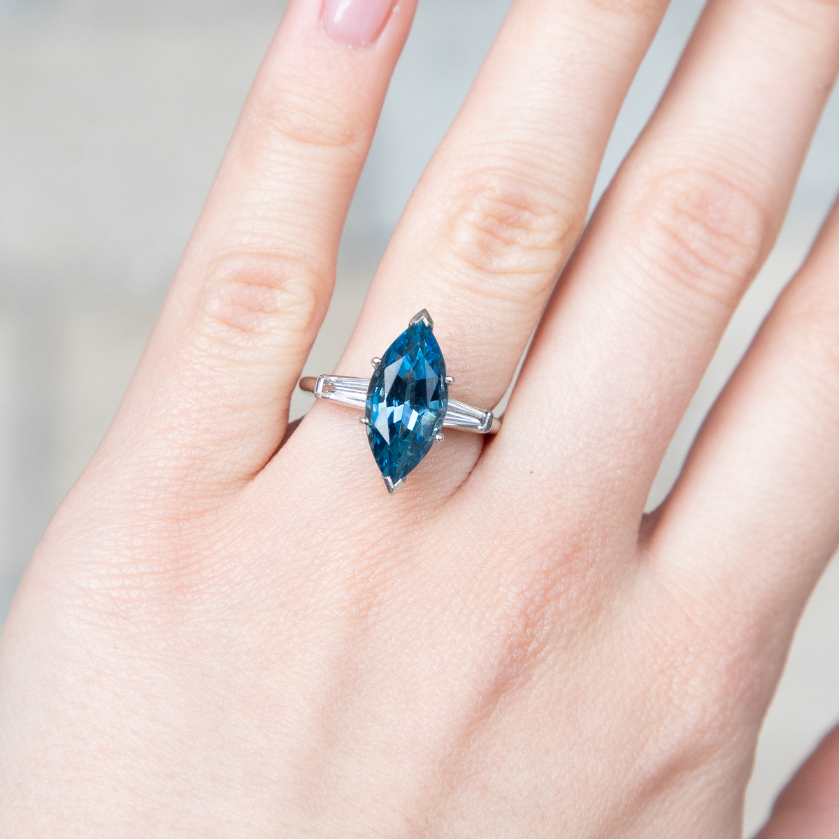 3.30ct Marquise Cut Aquamarine And Diamond Dress Ring