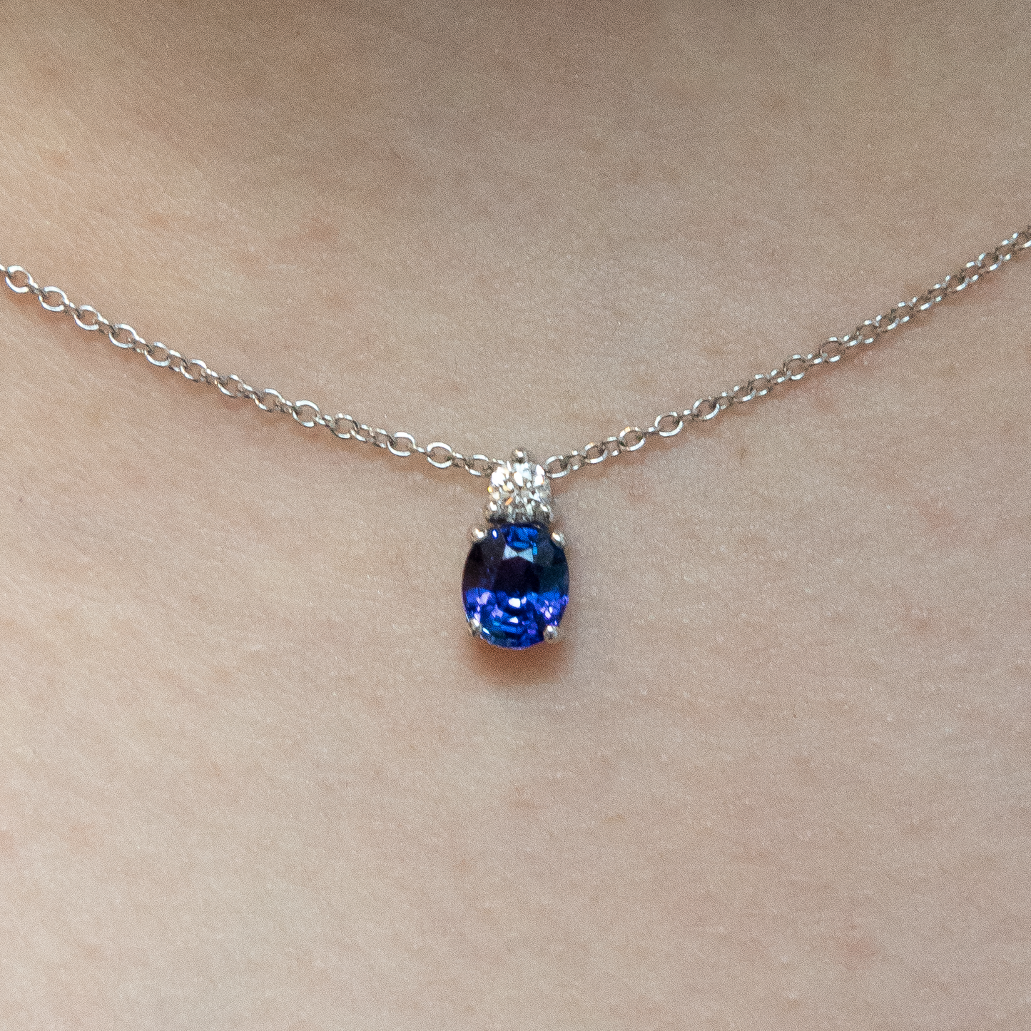 0.89ct Oval Sapphire and Round Diamond Pendant