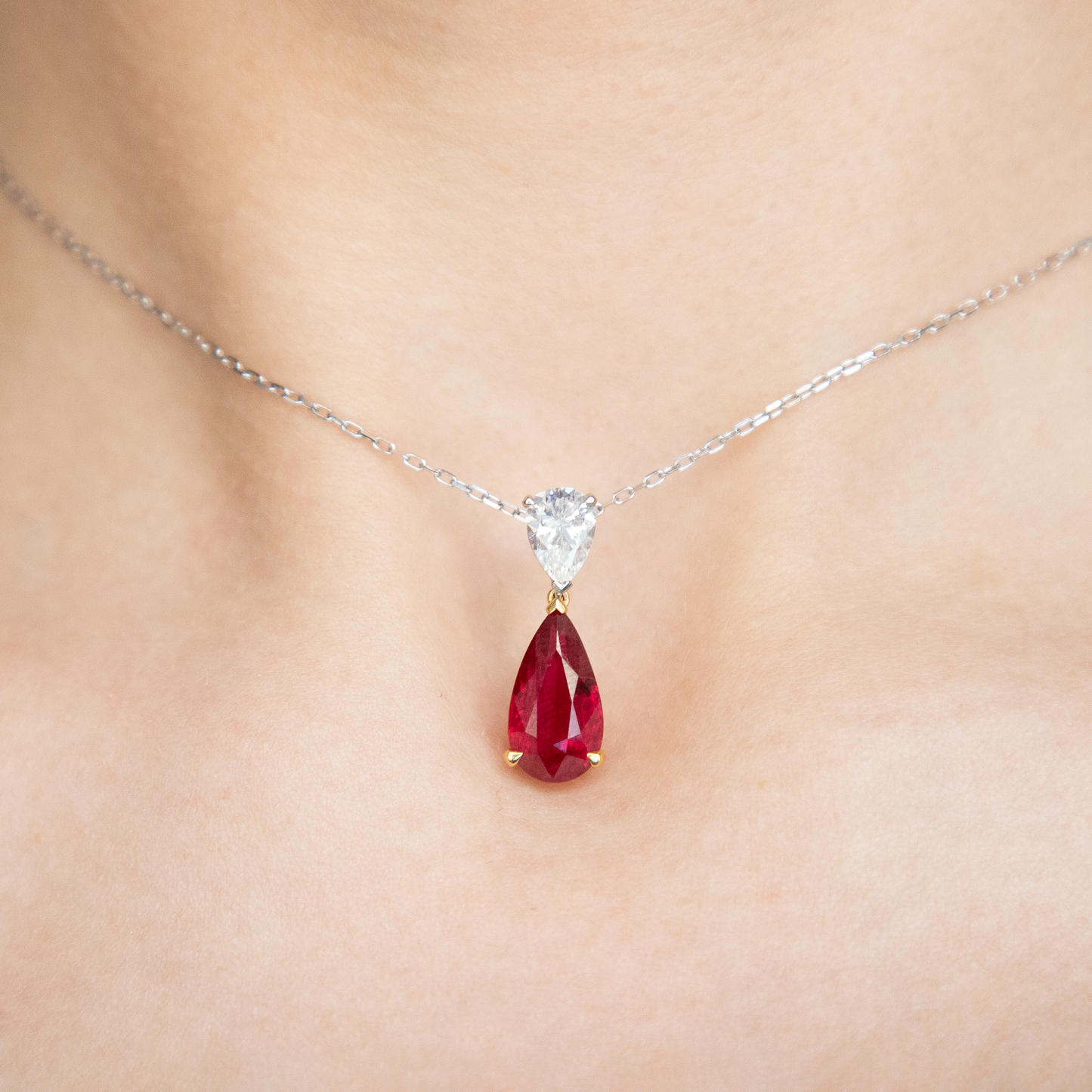 3.16ct Pear On Pear Ruby and Diamond Pendant