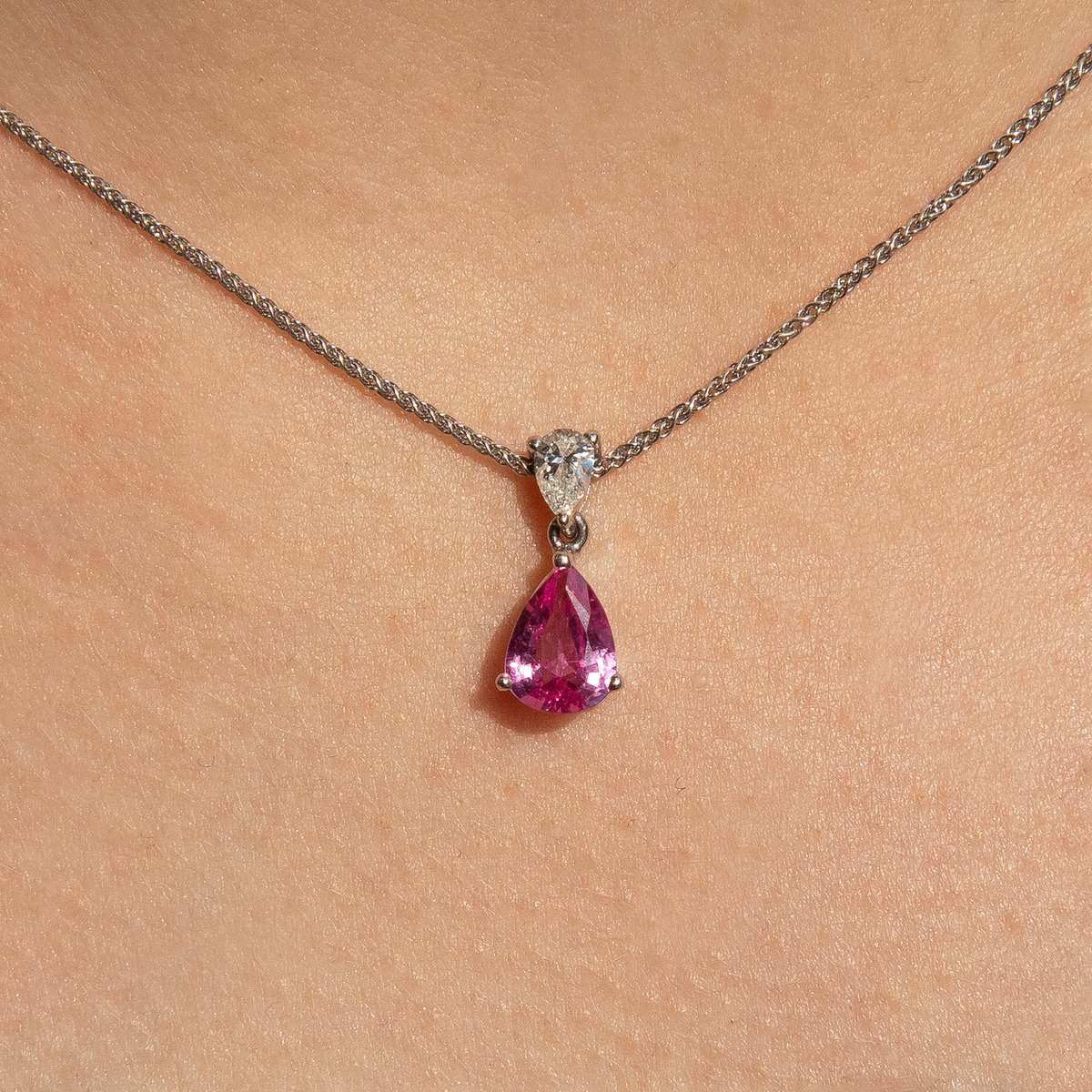 Pear On Pear 1.20ct Pink Sapphire and Diamond Pendant