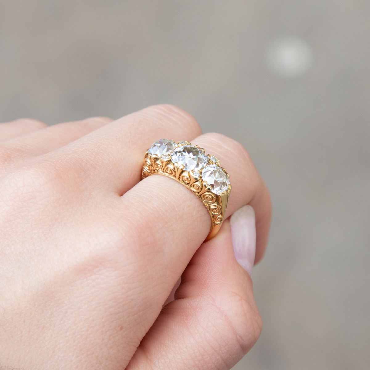 5.19ct Old Cut Diamond Victorian Style Carved Half Hoop Ring