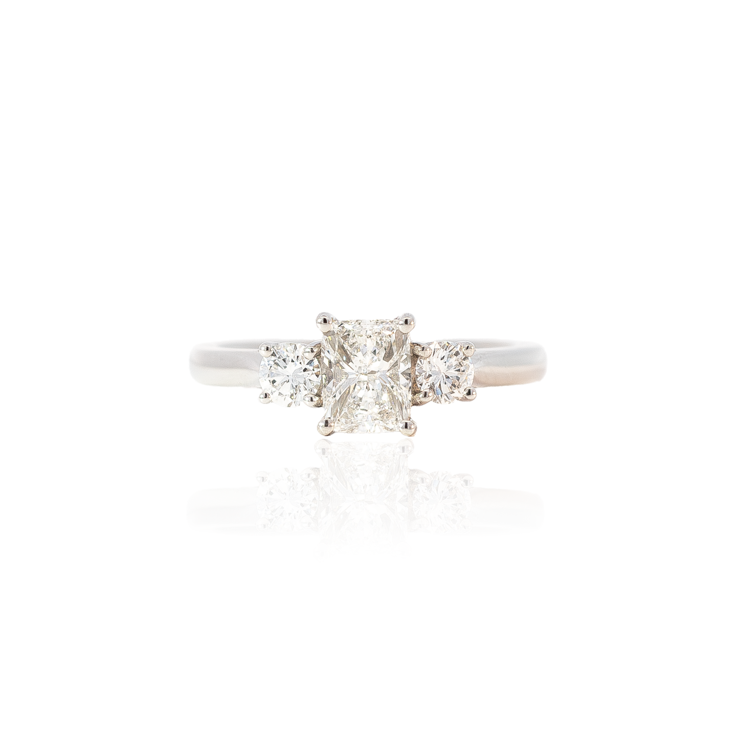 Certified 0.83ct Cushion Cut Diamond And Round Diamond Three Stone Ring