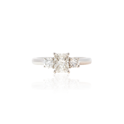 Certified 0.83ct Cushion Cut Diamond And Round Diamond Three Stone Ring