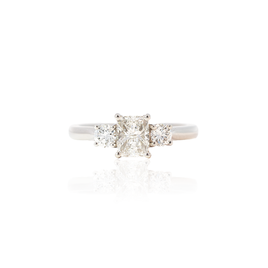 Certified 0.83ct Cushion Cut Diamond And Round Diamond Three Stone Ring