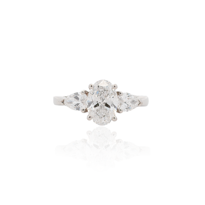 1.55ct Certified Oval Diamond And Pear Cut Diamond Three Stone Ring