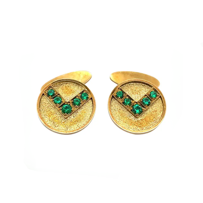 Yellow Gold And Emerald Disk Cufflinks