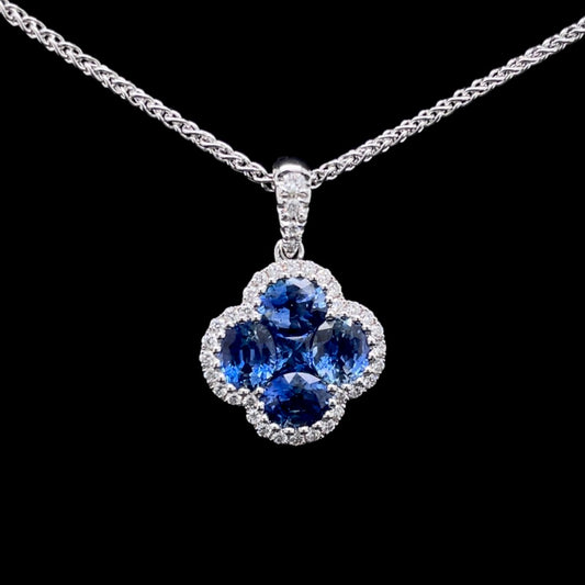 Square And Oval Cut Sapphire And Diamond Qautrefoil Cluster Pendant