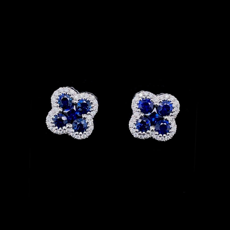 1.12ct Sapphire And Diamond Quatrefoil Cluster Earrings