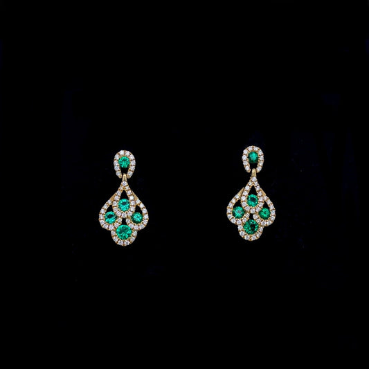 0.51ct Emerald and Diamond Peacock Style Drop Earrings