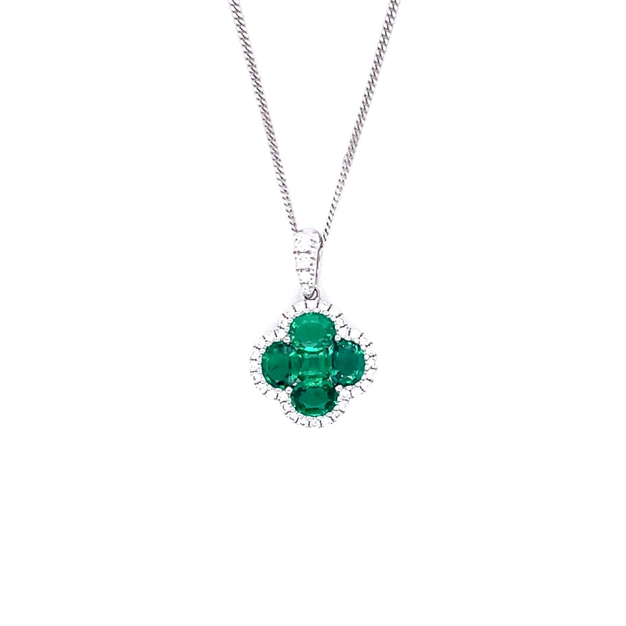 Emerald And Diamond Quatrefoil Cluster Pendant