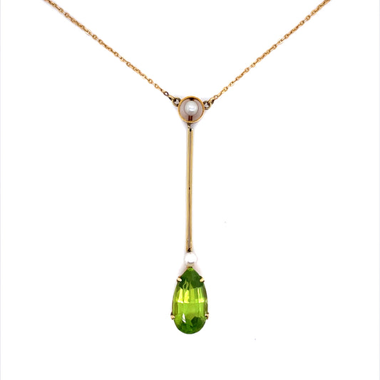 2.63ct Edwardian Peridot And Pearl Pendant Necklace