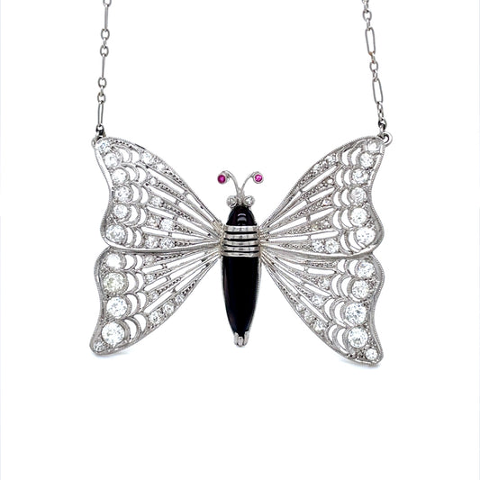 Onyx And Diamond Butterfly Pendant