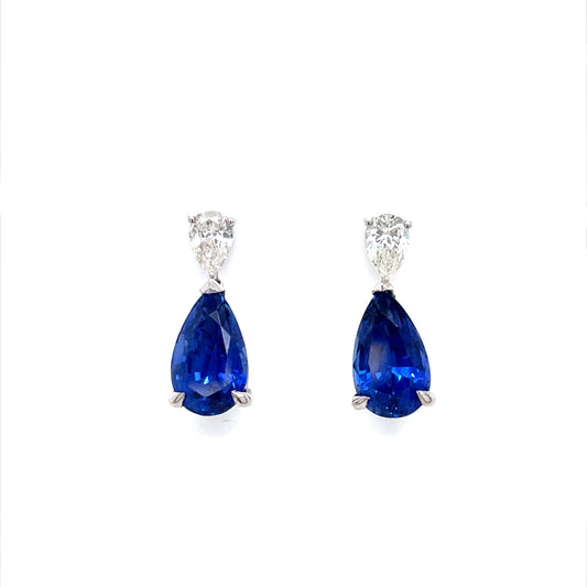 5.38ct Pear On Pear Sapphire and Diamond Drop Earrings