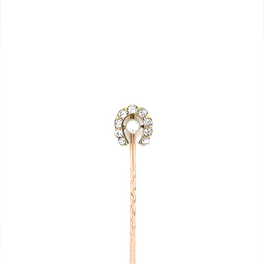 Pearl And Diamond Horseshoe Stick Pin