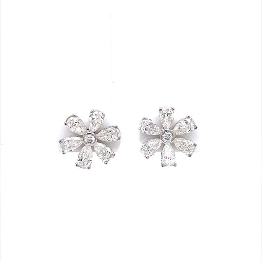 2.26ct Pear Cut Diamond Flower Earrings