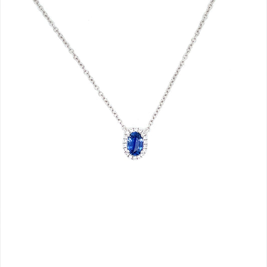 0.58ct Oval Sapphire And Round Diamond Cluster Pendant