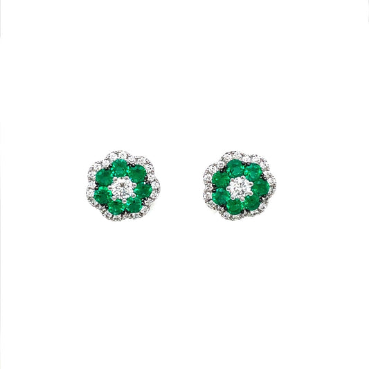 0.71ct Emerald And Diamond Flower Cluster Earrings