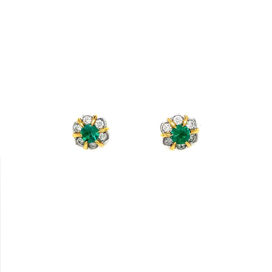 0.26ct Emerald And Diamond Flower Cluster Earrings