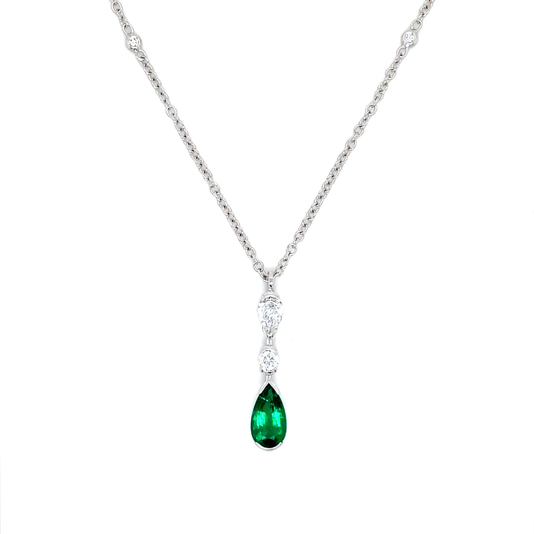 0.98ct Pear Cut Emerald And Diamond Pendant