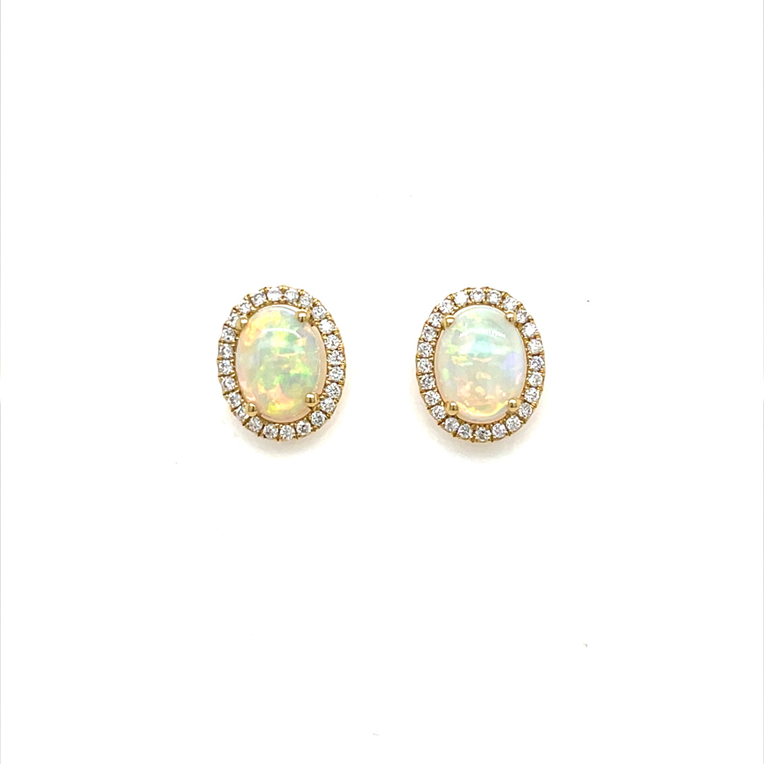 1.33ct Oval Opal And Diamond Cluster Stud Earrings