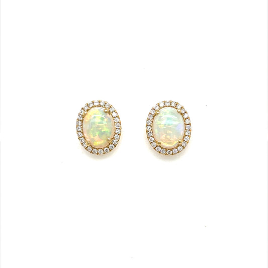 1.33ct Oval Opal And Diamond Cluster Stud Earrings