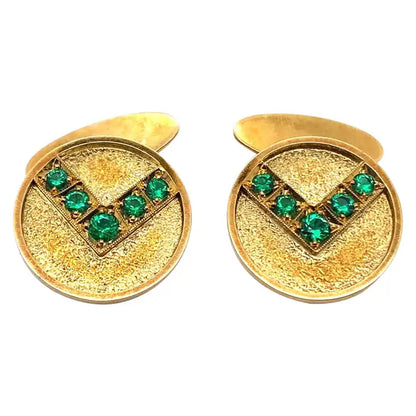 Yellow Gold And Emerald Disk Cufflinks