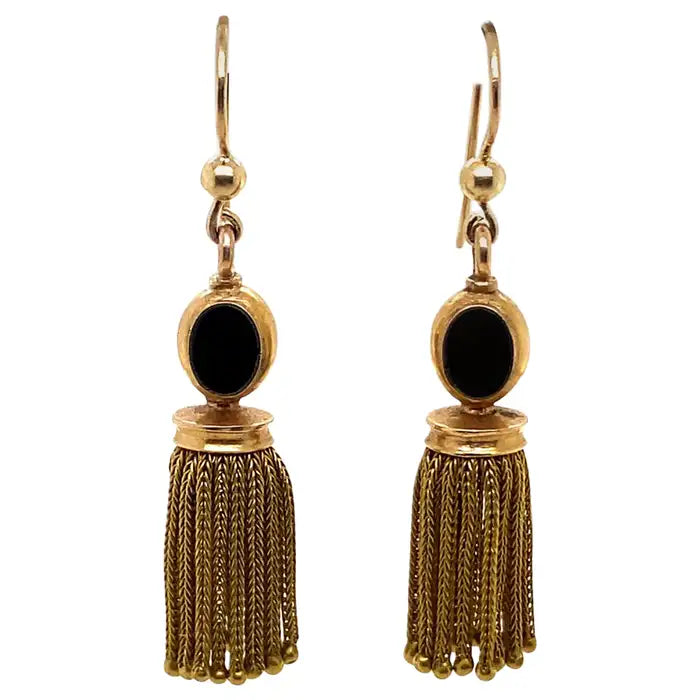 Victorian Yellow Gold And Onyx Fringed Drop Earrings