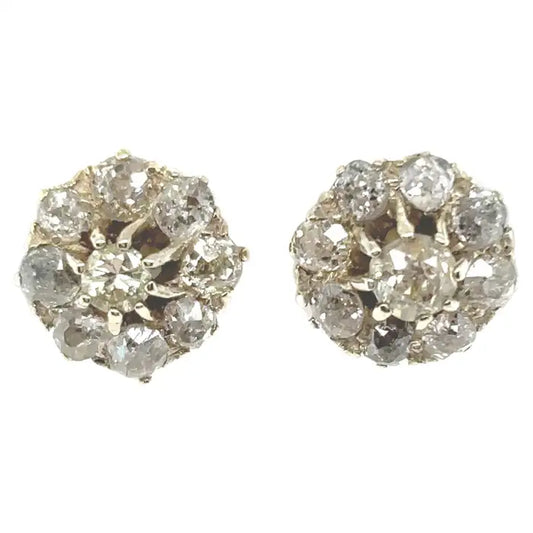 Victorian 1.50ct Old Cut Diamond Cluster Earrings