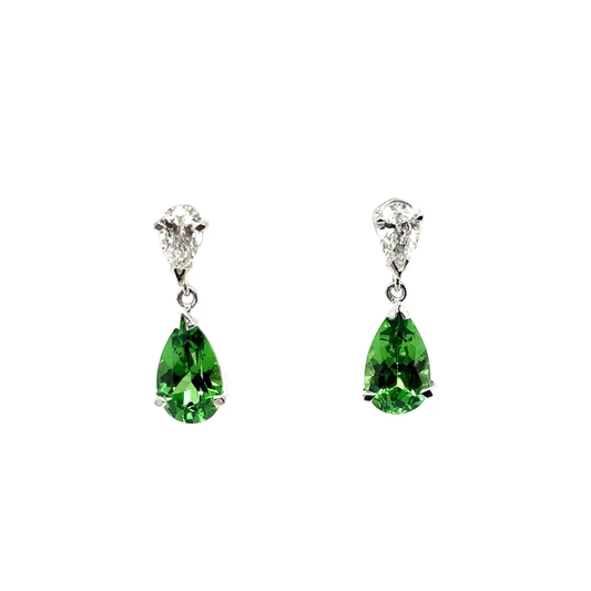 2.58ct Pear On Pear Tsavorite Garnet And Diamond Drop Earrings