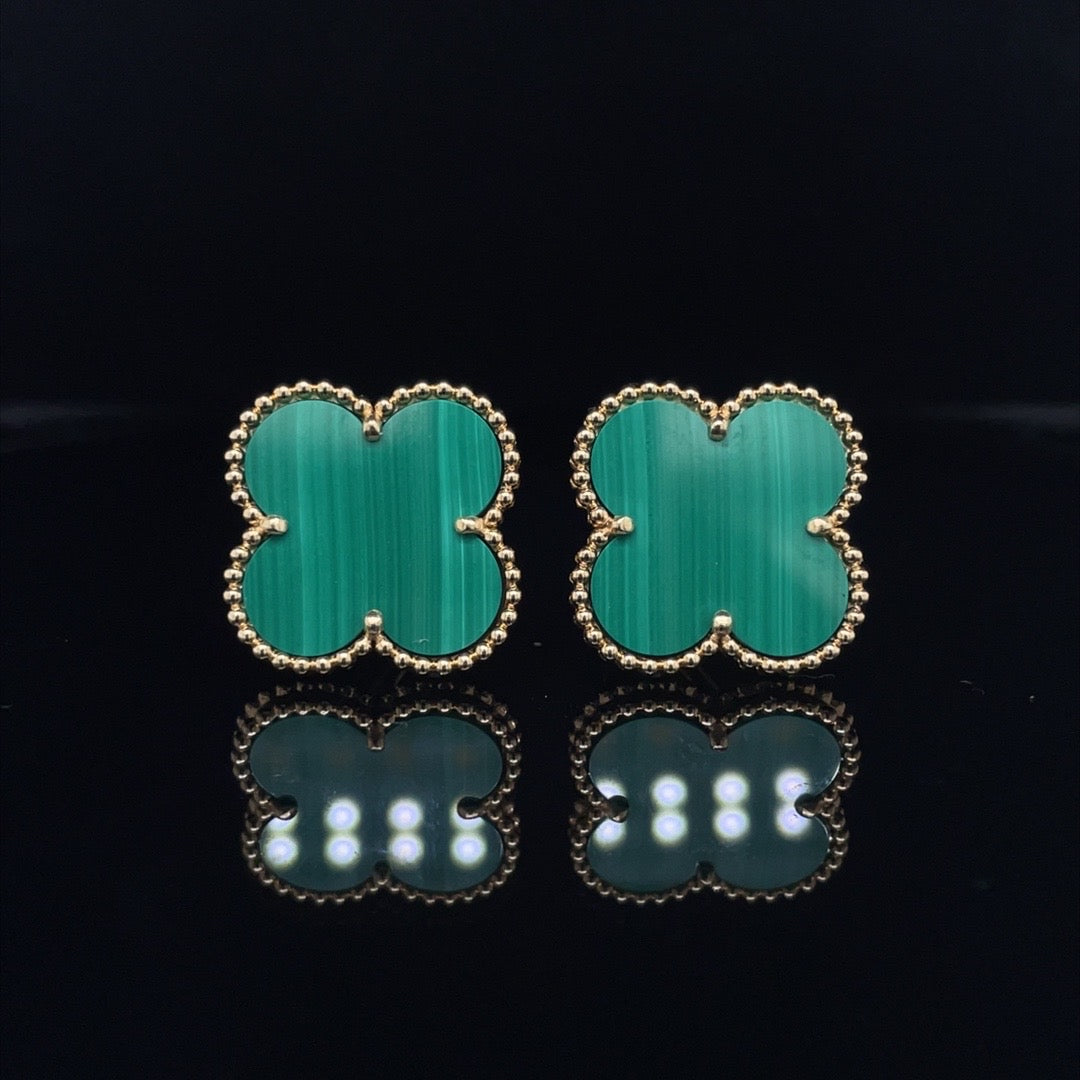 Van Cleef & Arpels Malachite Alhambra Stud Earrings