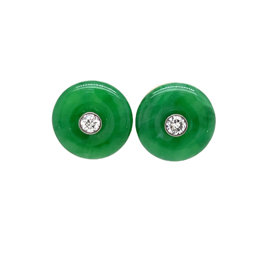 Jade And Diamond Circular Earrings