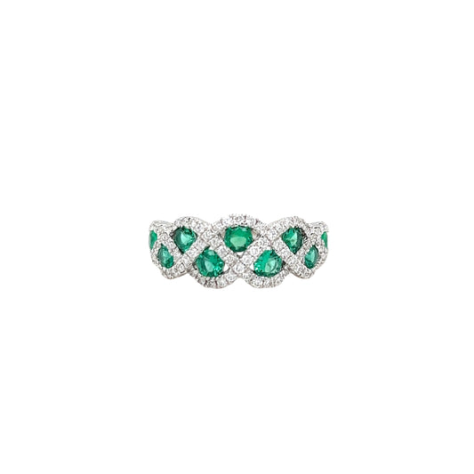 0.67ct Emerald And Diamond Lattice Style Dress Ring