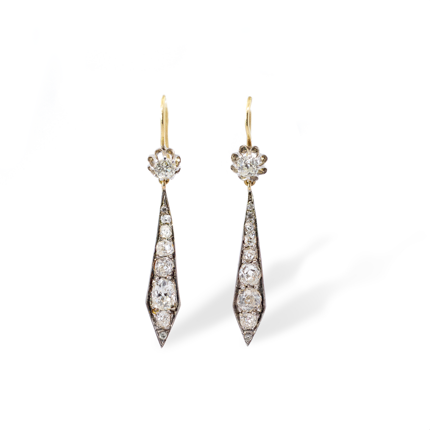 Old Cut Diamond Navette Shape Drop Earrings