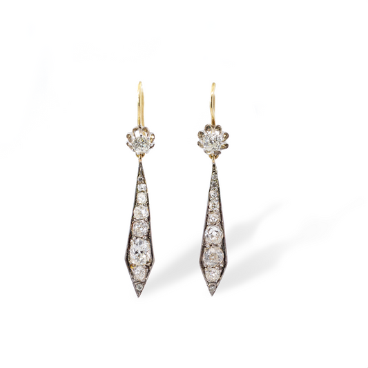 Old Cut Diamond Navette Shape Drop Earrings