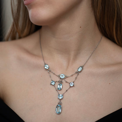Aquamarine and Diamond Chain Necklace