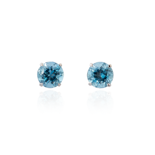 Round Aquamarine Solitaire Stud Earrings
