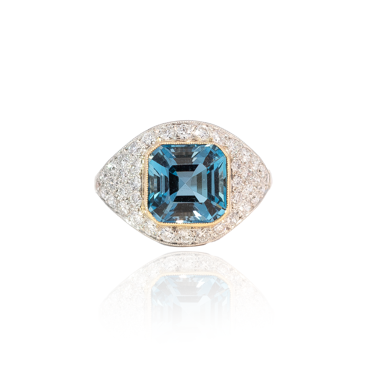 2.66ct Square Aquamarine And Pave Diamond Dress Ring