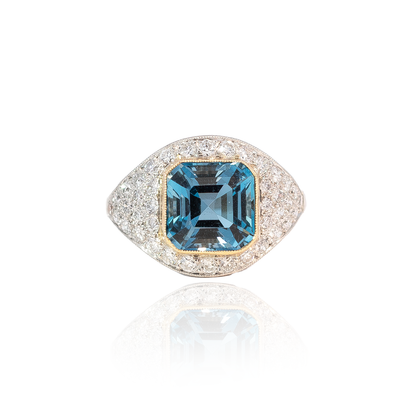 2.66ct Square Aquamarine And Pave Diamond Dress Ring