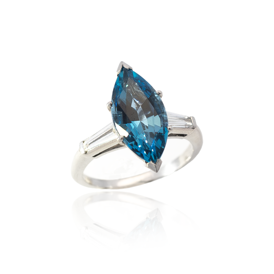 3.30ct Marquise Cut Aquamarine And Diamond Dress Ring
