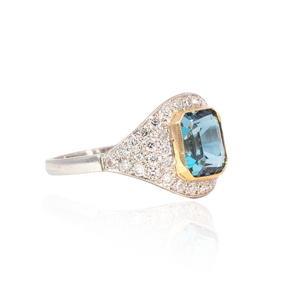 2.66ct Square Aquamarine And Pave Diamond Dress Ring