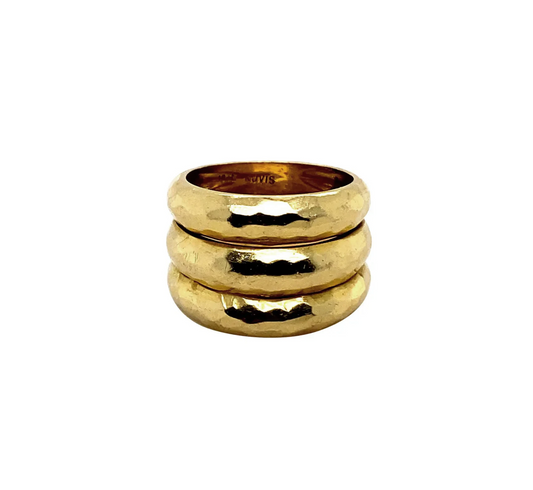 Yellow Gold Hammered Three Row Ring