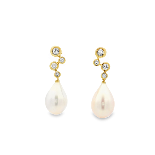 0.33ct Diamond Bubble And Pear Shape Pearl Drop Earrings