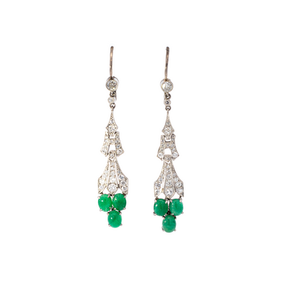 Cabochon Emerald And Diamond Fancy Drop Earrings