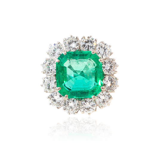 4.38ct Square Emerald And Diamond Cluster Ring