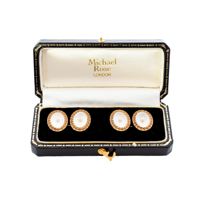 Mother of Pearl And Pearl Centre Leaf Motif Oval Cufflinks