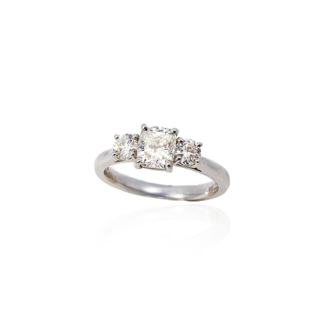 1.02ct Cushion Cut Diamond Three Stone Ring