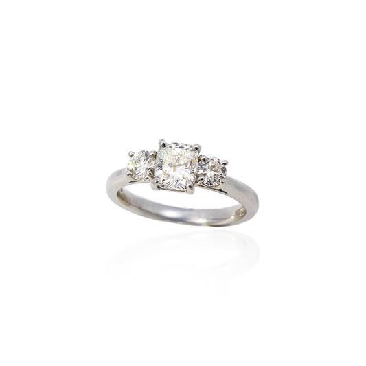 1.02ct Cushion Cut Diamond Three Stone Ring