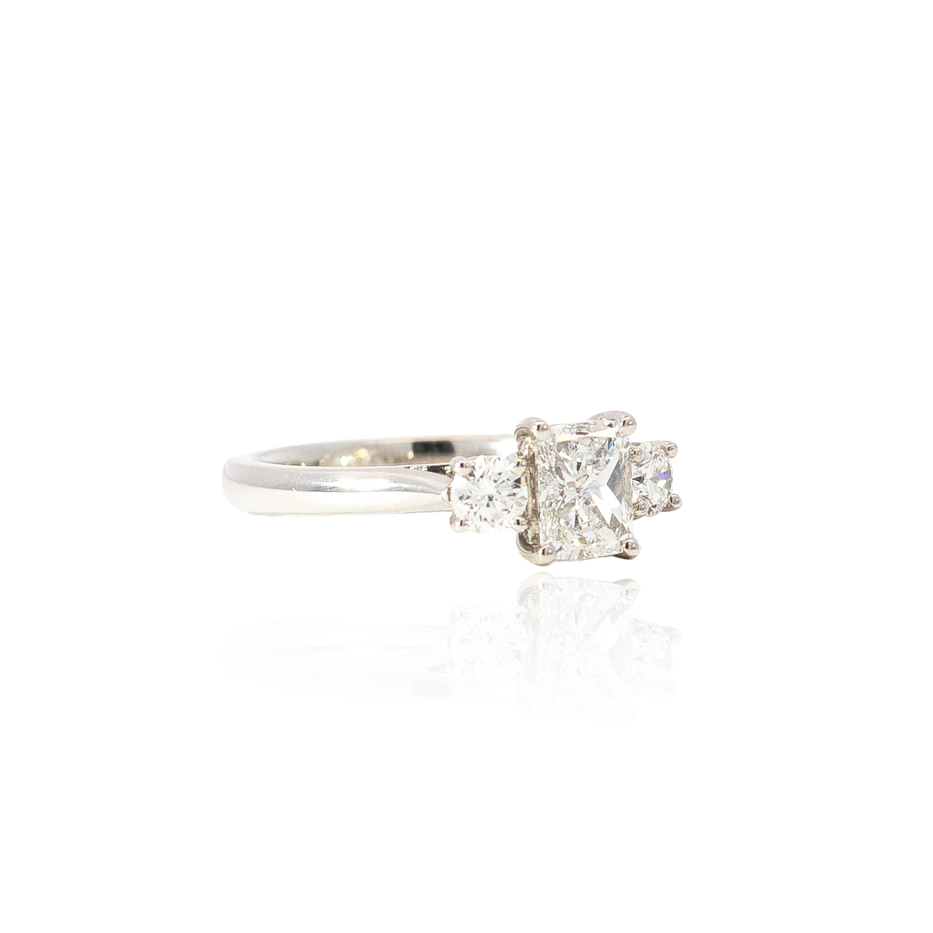 Certified 0.83ct Cushion Cut Diamond And Round Diamond Three Stone Ring