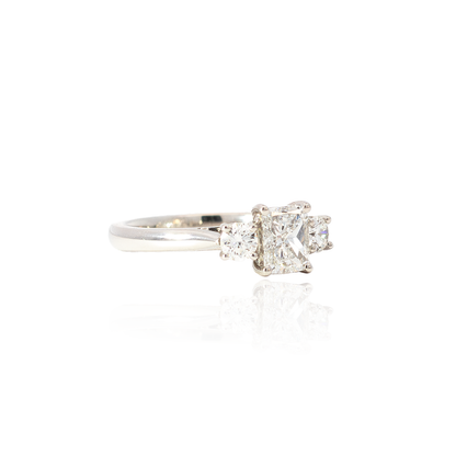 Certified 0.83ct Cushion Cut Diamond And Round Diamond Three Stone Ring