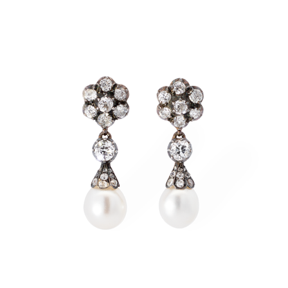 Victorian Diamond and Pearl Drop Earrings